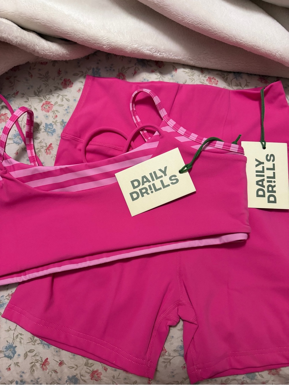Daily Drills striped bra and biker shorts in L